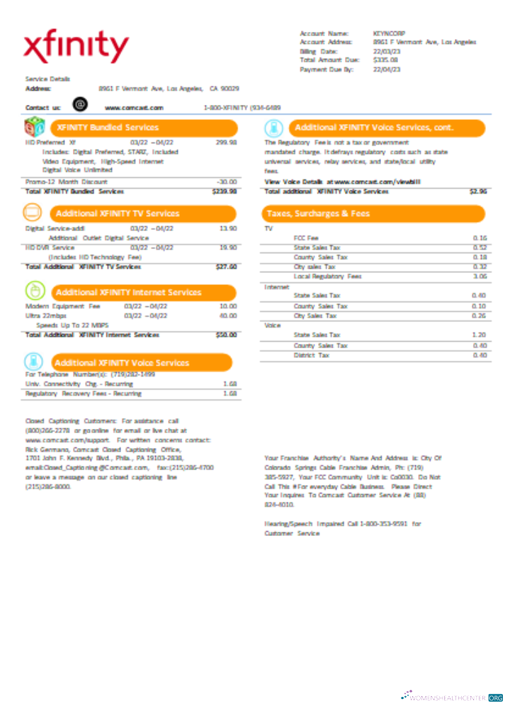 Download San Francisco Xfinity Comcast utility business bill SCR page 2 Photoshop template
